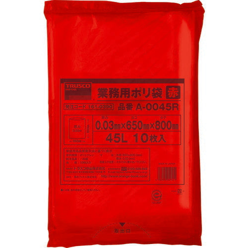 ＴＲＵＳＣＯ　業務用ポリ袋　厚み０．０３Ｘ４５Ｌ　赤　１０枚入 A-0045R