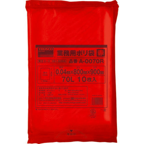 ＴＲＵＳＣＯ　業務用ポリ袋　厚み０．０４Ｘ７０Ｌ　赤　１０枚入 A-0070R