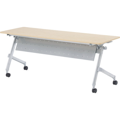 【取寄品】 ＴＲＵＳＣＯ 折りたたみ会議テーブル パネル付 １８００Ｘ４５０ 天板ナチュラル TNA-1845P-N 【送料都度見積】