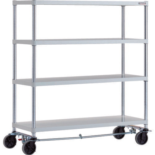 ＴＲＵＳＣＯ　スチールラック　フェニックスラック　１２００Ｘ４５０　４段　Ｕ車輪４輪Ｓ付　Ｗ色　抗菌粉体塗装 PER-4444-U125-B4-W