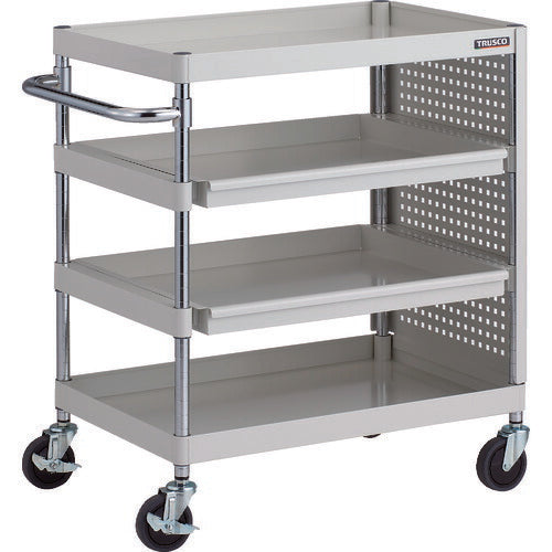 ＴＲＵＳＣＯ　ツールワゴン　フェニックスワゴン　抗菌　省音　７５０Ｘ５００　スライド２段　側面パネル付　ホワイト PEW-972M2PL-W