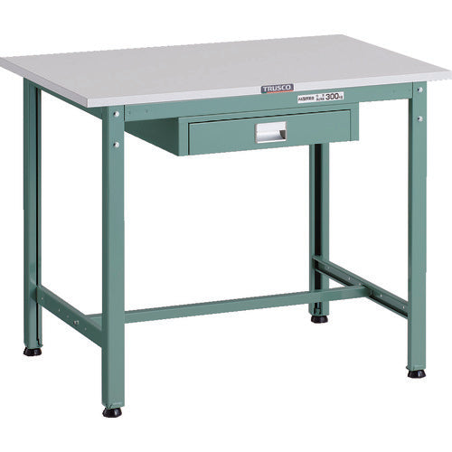 ＴＲＵＳＣＯ　軽荷重作業台（３００ｋｇ）ＡＥ型　９００Ｘ６００ＸＨ７４０　薄型１段引出し付　グリーン色 AE-0960UDC1