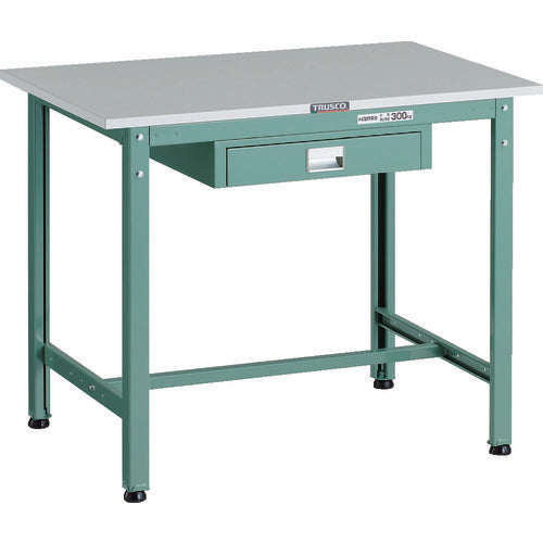 ＴＲＵＳＣＯ　軽荷重作業台（３００ｋｇ）ＡＥ型　９００Ｘ６００ＸＨ７４０　薄型１段引出し付　グリーン色 RAE-0960UDC1