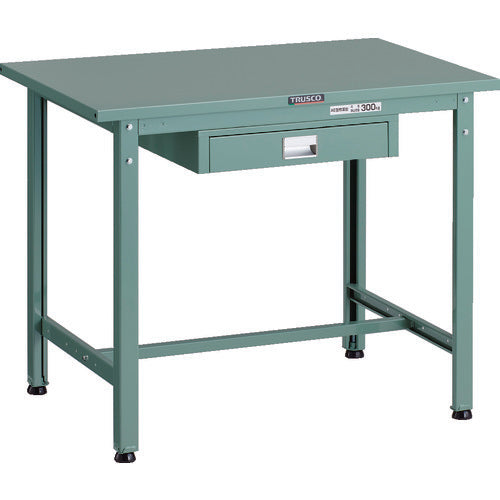 ＴＲＵＳＣＯ　軽荷重作業台（３００ｋｇ）ＡＥ型　９００Ｘ６００ＸＨ７４０　薄型１段引出し付　グリーン色 SAE-0960UDC1