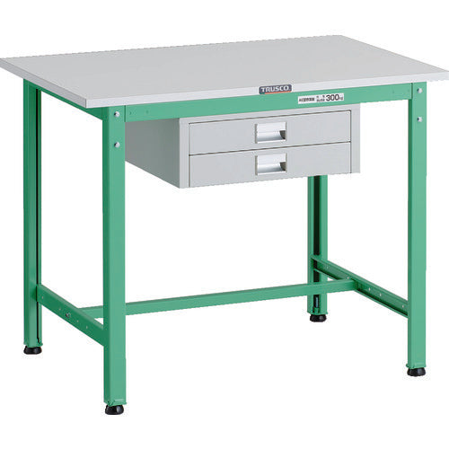 ＴＲＵＳＣＯ　軽荷重作業台（３００ｋｇ）ＡＥ型　９００Ｘ６００ＸＨ７４０　薄型２段引出し付　ヤンググリーン色 AE-0960UDC2 YG