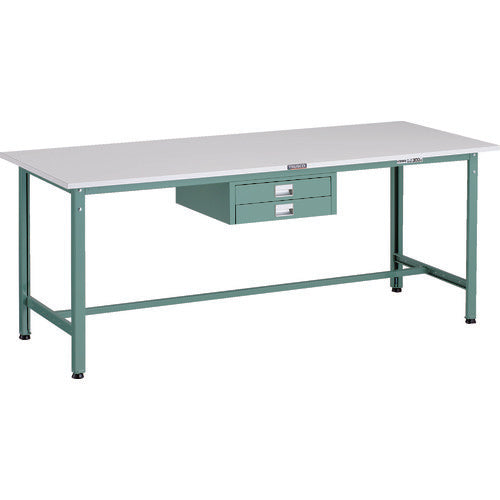 ＴＲＵＳＣＯ　軽荷重作業台（３００ｋｇ）ＡＥ型　１８００Ｘ７５０ＸＨ７４０　薄型２段引出し付　グリーン色 AE-1800UDC2