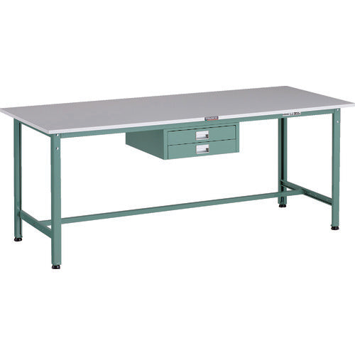 ＴＲＵＳＣＯ　軽荷重作業台（３００ｋｇ）ＡＥ型　１８００Ｘ７５０ＸＨ７４０　薄型２段引出し付　グリーン色 RAE-1800UDC2