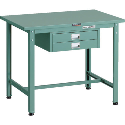 ＴＲＵＳＣＯ　軽荷重作業台（３００ｋｇ）ＡＥ型　９００Ｘ６００ＸＨ７４０　薄型２段引出し付　グリーン色 SAE-0960UDC2