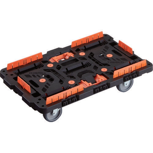 ＴＲＵＳＣＯ　連結式樹脂製平台車　ビートル　７００Ｘ４５０　自在３輪　コボレ止めセット　とめたろう付 BT700KJ3-E100T