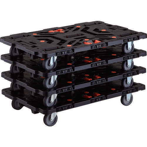 ＴＲＵＳＣＯ　まとめ買い　連結式樹脂製平台車　ビートル　９００Ｘ６００　自在３輪　とめたろう付　４台セット BT900J3-E100T-M4