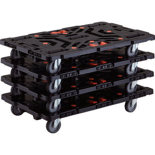 ＴＲＵＳＣＯ　まとめ買い　連結式樹脂製平台車　ビートル　９００Ｘ６００　自在５輪　とめたろう付　４台セット BT900J5-E100T-M4