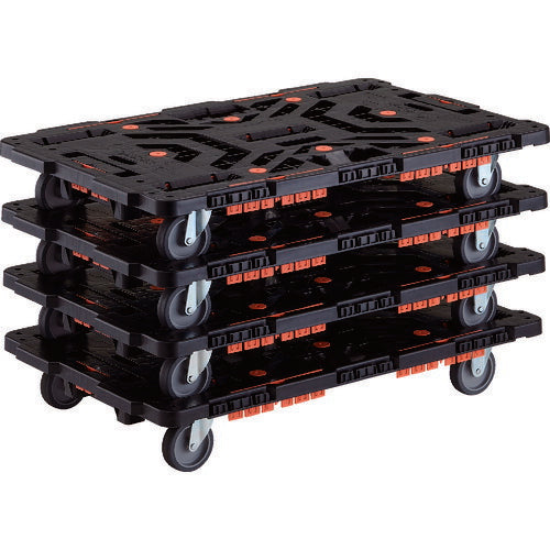 ＴＲＵＳＣＯ　まとめ買い　連結式樹脂製平台車　ビートル　９００Ｘ６００　自在３輪　コボレ止めセット付　４台セット BT900KJ3-E100-M4
