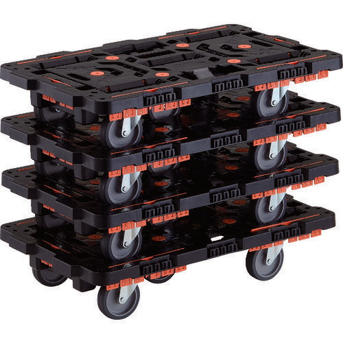 ＴＲＵＳＣＯ　まとめ買い　連結式樹脂製平台車　ビートル　７００Ｘ４５０　自在５輪　コボレ止めセット付　４台セット BT700KJ5-E100-M4