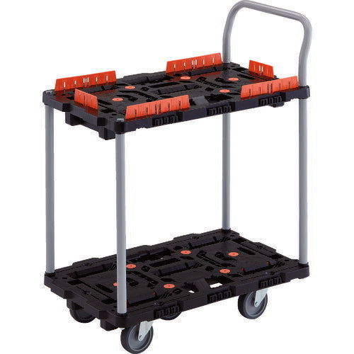 ＴＲＵＳＣＯ　連結式樹脂製２段台車　ビートル　７００Ｘ４５０　自在５輪　コボレ止めセット　ハンドル付 BT724KJ5-E100