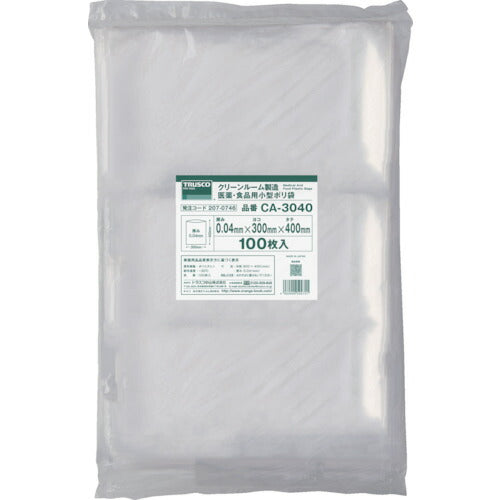 ＴＲＵＳＣＯ　クリーンルーム製造　医薬・食品用小型ポリ袋　縦２３０Ｘ横１７０ＸＴ０．０４　１００枚入　透明 CA-1723