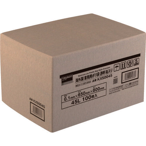 ＴＲＵＳＣＯ　海外製　業務用ポリ袋　透明・箱入　０．１×４５Ｌ　１００枚入 KXS0045