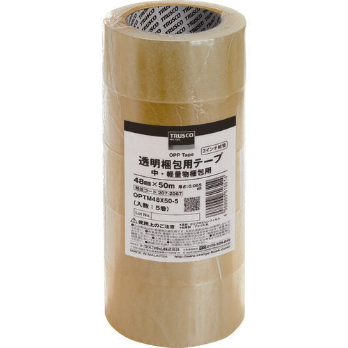 ＴＲＵＳＣＯ　透明梱包用テープ　中・軽量物梱包用　４８ｍｍＸ５０ｍ　５巻入 OPTM48X50-5