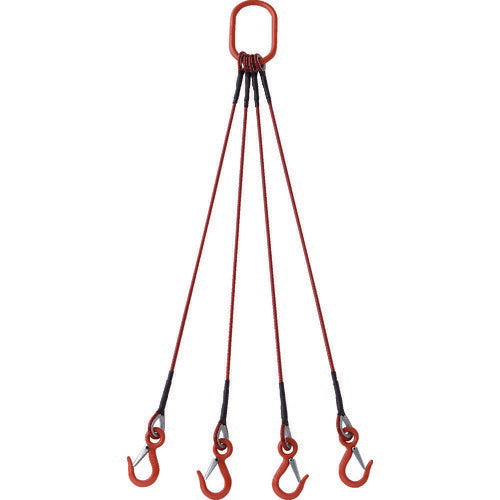 【取寄品】 ＴＲＵＳＣＯ ４本吊玉掛ワイヤロープスリング（カラー被覆付）アルミロックタイプ 赤透明１．５Ｍ 収縮カバー付 TWSP4P6S1.5WT 【送料都度見積】