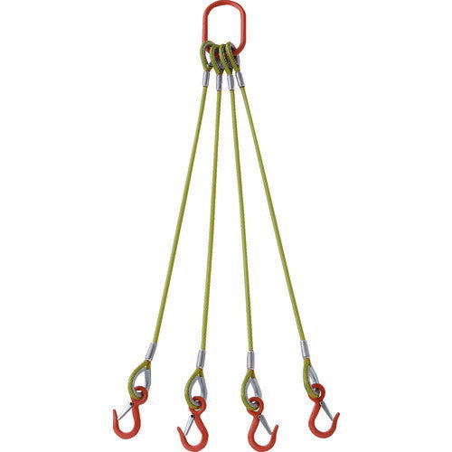 【取寄品】 ＴＲＵＳＣＯ ４本吊玉掛ワイヤロープスリング（カラー被覆付）アルミロックタイプ 黄透明１．５Ｍ TWSP4P9S1.5 【送料都度見積】