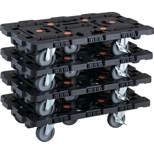 ＴＲＵＳＣＯ　まとめ買い　連結式樹脂製平台車　ビートル　７００Ｘ４５０　自在５輪　内２輪ストッパー付　４台セット BT700J5S2-E100-M4