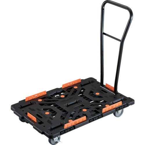 ＴＲＵＳＣＯ　連結式樹脂製平台車　ビートル　９００Ｘ６００　自在３輪　内２輪ストッパー付　脱着式ハンドル付　コボレ止めセット付 BT900KJ3S2H-E100