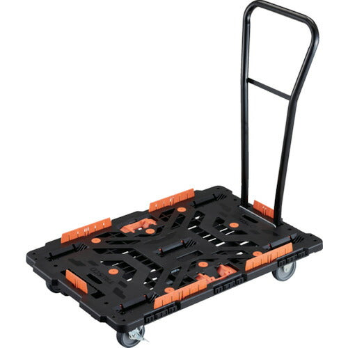 ＴＲＵＳＣＯ　連結式樹脂製平台車　ビートル　９００Ｘ６００　自在３輪　内２輪ストッパー付　脱着式ハンドル付　コボレ止めセット　とめたろう付 BT900KJ3S2H-E100T