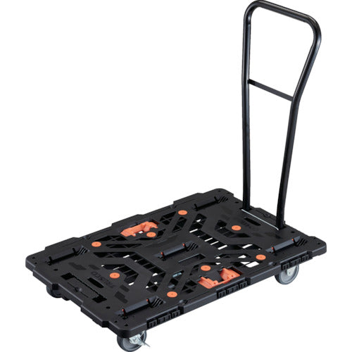 ＴＲＵＳＣＯ　連結式樹脂製平台車　ビートル　９００Ｘ６００　自在３輪　内２輪ストッパー付　脱着式ハンドル付　とめたろう付 BT900J3S2H-E100T