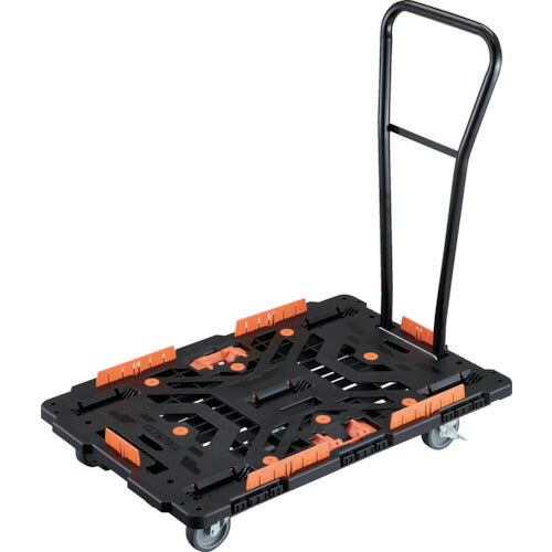 ＴＲＵＳＣＯ　連結式樹脂製平台車　ビートル　９００Ｘ６００　自在５輪　内２輪ストッパー付　脱着式ハンドル付　コボレ止めセット　とめたろう付 BT900KJ5S2H-E100T
