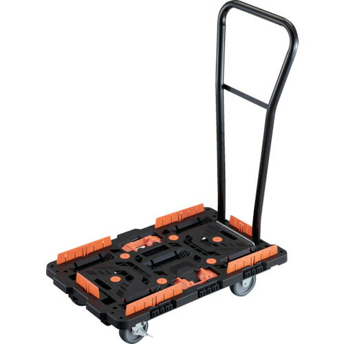 ＴＲＵＳＣＯ　連結式樹脂製平台車　ビートル　７００Ｘ４５０　自在３輪　内２輪ストッパー付　脱着式ハンドル付　コボレ止めセット　とめたろう付 BT700KJ3S2H-E100T