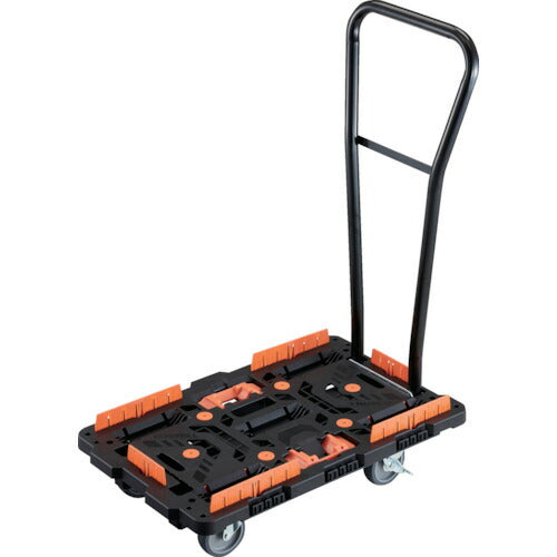 ＴＲＵＳＣＯ　連結式樹脂製平台車　ビートル　７００Ｘ４５０　自在５輪　内２輪ストッパー付　脱着式ハンドル付　コボレ止めセット　とめたろう付 BT700KJ5S2H-E100T