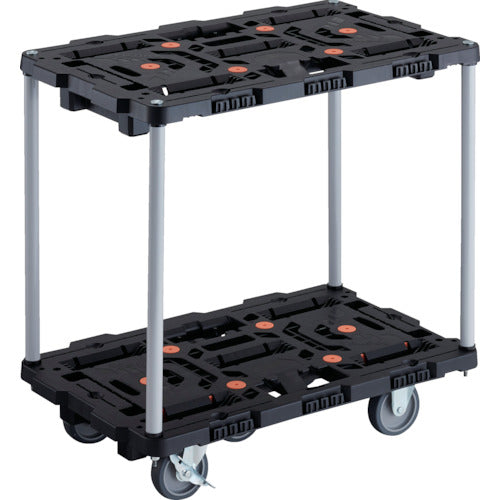 ＴＲＵＳＣＯ　連結式樹脂製２段台車　ビートル　７００Ｘ４５０　自在３輪　内２輪ストッパー付　ハンドルなし BT720J3S2-E100