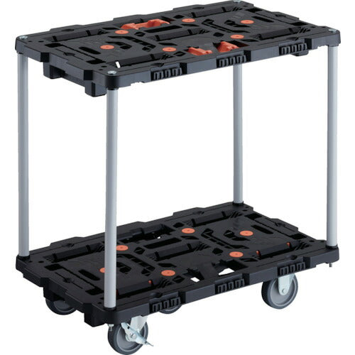 ＴＲＵＳＣＯ　連結式樹脂製２段台車　ビートル　７００Ｘ４５０　自在３輪　内２輪ストッパー付　とめたろう付　ハンドルなし BT720J3S2-E100T