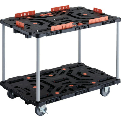 ＴＲＵＳＣＯ　連結式樹脂製２段台車　ビートル　９００Ｘ６００　自在３輪　内２輪ストッパー付　コボレ止めセット　とめたろう付　ハンドルなし BT920KJ3S2-E100T