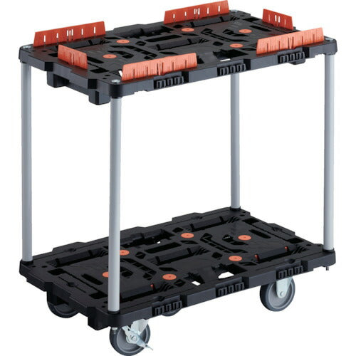ＴＲＵＳＣＯ　連結式樹脂製２段台車　ビートル　７００Ｘ４５０　自在３輪　内２輪ストッパー付　コボレ止めセット付　ハンドルなし BT720KJ3S2-E100