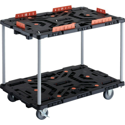 ＴＲＵＳＣＯ　連結式樹脂製２段台車　ビートル　９００Ｘ６００　自在３輪　内２輪ストッパー付　コボレ止めセット付　ハンドルなし BT920KJ3S2-E100