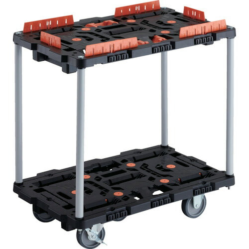 ＴＲＵＳＣＯ　連結式樹脂製２段台車　ビートル　７００Ｘ４５０　自在３輪　内２輪ストッパー付　コボレ止めセット　とめたろう付　ハンドルなし BT720KJ3S2-E100T