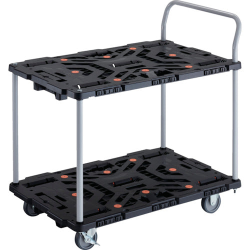 ＴＲＵＳＣＯ　連結式樹脂製２段台車　ビートル　９００Ｘ６００　自在３輪　内２輪ストッパー付　ハンドル付 BT924J3S2-E100