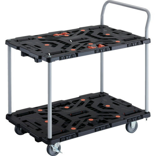 ＴＲＵＳＣＯ　連結式樹脂製２段台車　ビートル　９００Ｘ６００　自在３輪　内２輪ストッパー付　とめたろう　ハンドル付 BT924J3S2-E100T