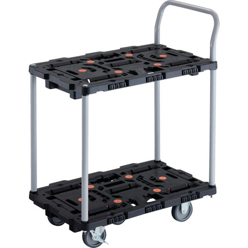 ＴＲＵＳＣＯ　連結式樹脂製２段台車　ビートル　７００Ｘ４５０　自在３輪　内２輪ストッパー付　ハンドル付 BT724J3S2-E100