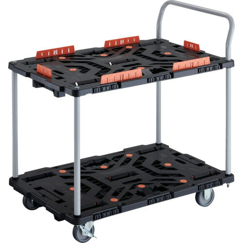 ＴＲＵＳＣＯ　連結式樹脂製２段台車　ビートル　９００Ｘ６００　自在３輪　内２輪ストッパー付　コボレ止めセット　ハンドル付 BT924KJ3S2-E100