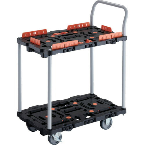 ＴＲＵＳＣＯ　連結式樹脂製２段台車　ビートル　７００Ｘ４５０　自在３輪　内２輪ストッパー付　コボレ止めセット　とめたろう　ハンドル付 BT724KJ3S2-E100T