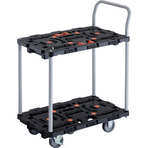 ＴＲＵＳＣＯ　連結式樹脂製２段台車　ビートル　７００Ｘ４５０　自在３輪　内２輪ストッパー付　とめたろう　ハンドル付 BT724J3S2-E100T