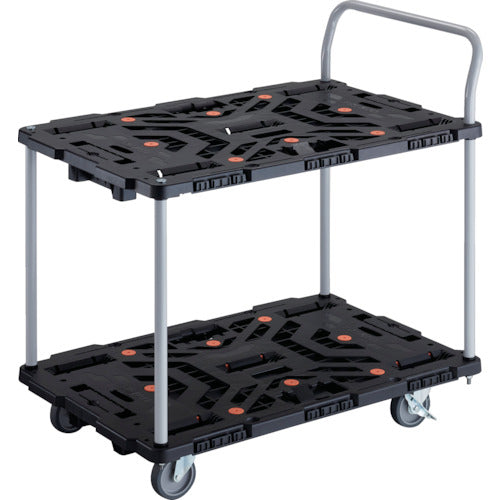 ＴＲＵＳＣＯ　連結式樹脂製２段台車　ビートル　９００Ｘ６００　自在５輪　内２輪ストッパー付　ハンドル付 BT924J5S2-E100