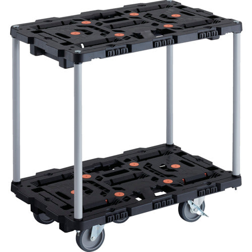 ＴＲＵＳＣＯ　連結式樹脂製２段台車　ビートル　７００Ｘ４５０　自在５輪　内２輪ストッパー付　ハンドルなし BT720J5S2-E100
