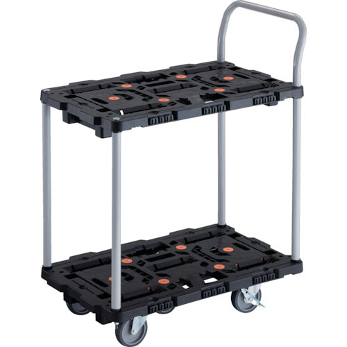 ＴＲＵＳＣＯ　連結式樹脂製２段台車　ビートル　７００Ｘ４５０　自在５輪　内２輪ストッパー付　ハンドル付 BT724J5S2-E100