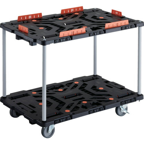 ＴＲＵＳＣＯ　連結式樹脂製２段台車　ビートル　９００Ｘ６００　自在５輪　内２輪ストッパー付　コボレ止めセット付　ハンドルなし BT920KJ5S2-E100