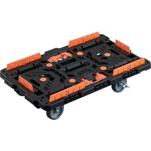 ＴＲＵＳＣＯ　連結式樹脂製平台車　ビートル　７００Ｘ４５０　自在５輪　内２輪ストッパー付　コボレ止めセット　とめたろう付 BT700KJ5S2-E100T