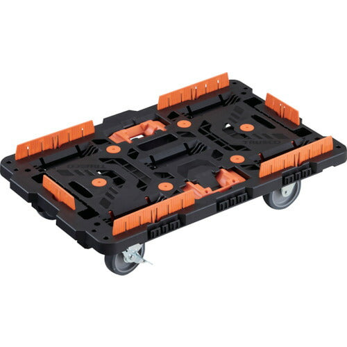 ＴＲＵＳＣＯ　連結式樹脂製平台車　ビートル　７００Ｘ４５０　自在３輪　内２輪ストッパー付　コボレ止めセット　とめたろう付 BT700KJ3S2-E100T