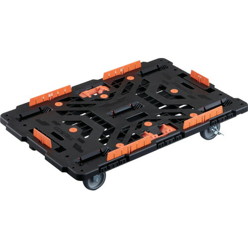 ＴＲＵＳＣＯ　連結式樹脂製平台車　ビートル　９００Ｘ６００　自在３輪　内２輪ストッパー付　コボレ止めセット　とめたろう付 BT900KJ3S2-E100T