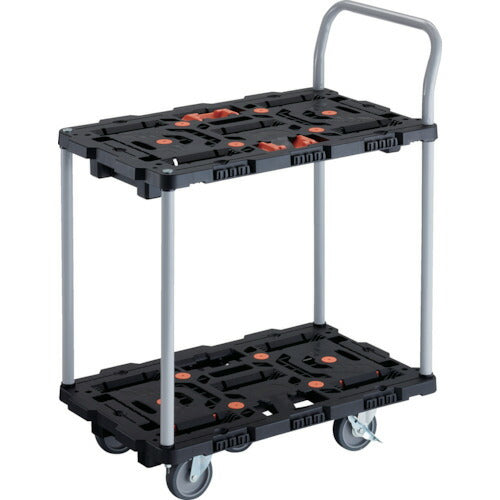 ＴＲＵＳＣＯ　連結式樹脂製２段台車　ビートル　７００Ｘ４５０　自在５輪　内２輪ストッパー付　とめたろう　ハンドル付 BT724J5S2-E100T